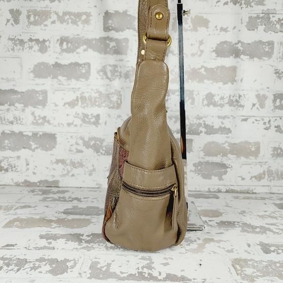 Great American Taupe Tan Purple Pattern Leather Works Shoulder Purse 0814 - Picture 7 of 13